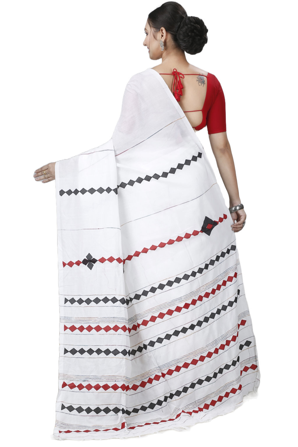 White Pure Cotton Tika Applique Saree (1245)
